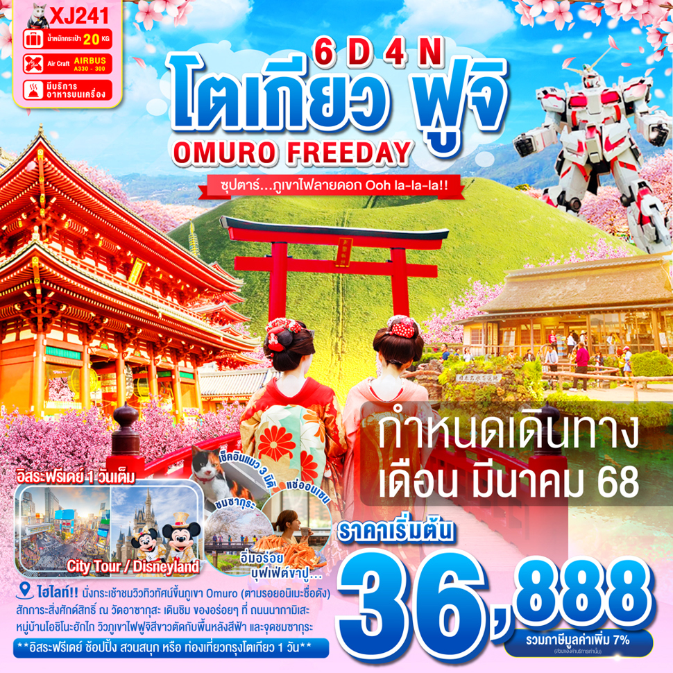 ทัวร์ญี่ปุ่น TOKYO OMURO FUJI FREEDAY  ซุปตาร์...ภูเขาไฟลายดอก Ooh la-la-la!!  6วัน  4คืน  (XJ)